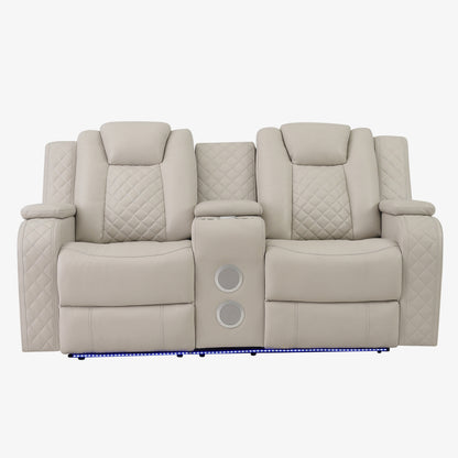 SH8895GRW-2 PW D. RECLN LOVESEAT W/ CONSOLE, PW HEADRESTS, LED LIGHT/SPEAKERS - SH8895GRW-2 - Bien Home Furniture &amp; Electronics