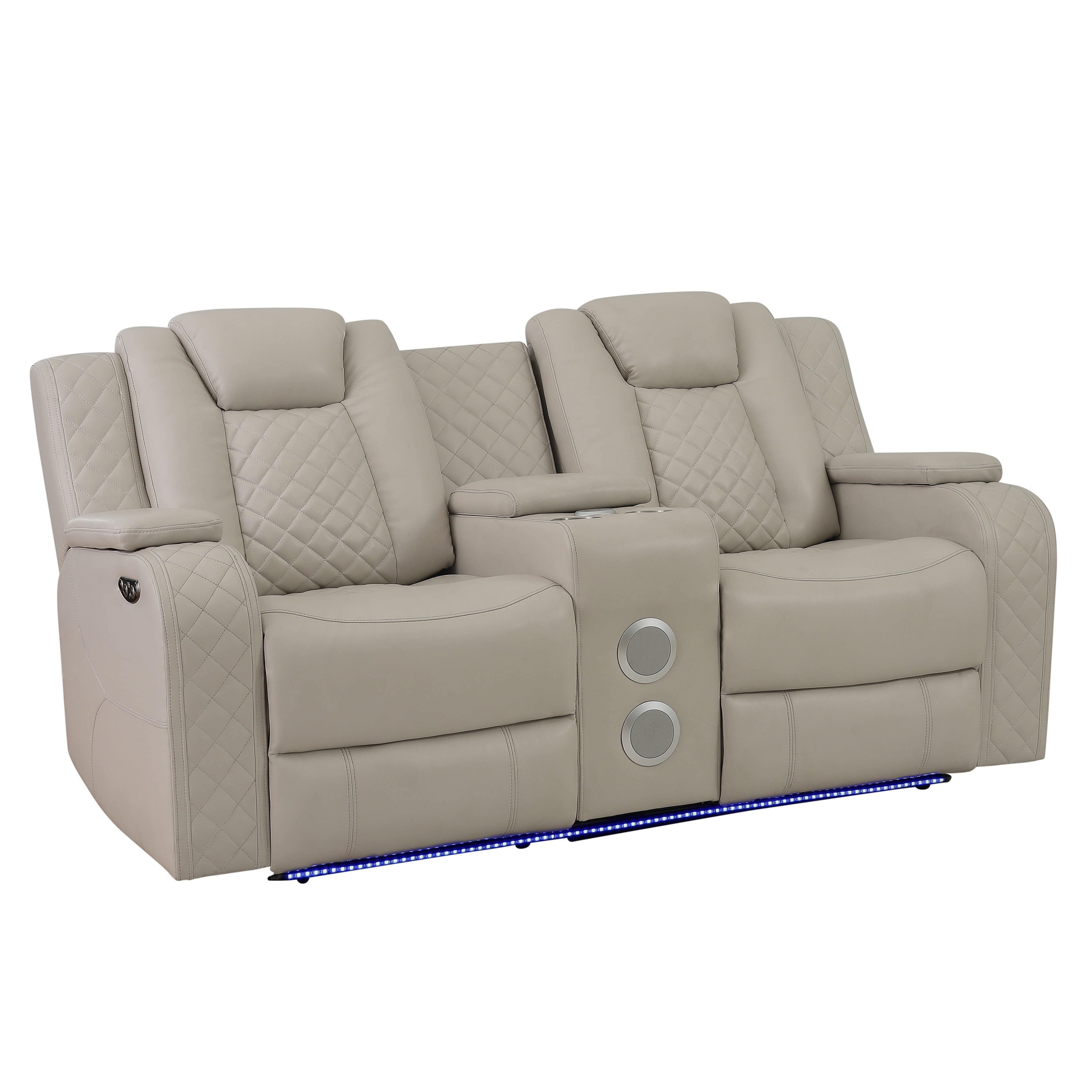 SH8895GRW-2 PW D. RECLN LOVESEAT W/ CONSOLE, PW HEADRESTS, LED LIGHT/SPEAKERS - SH8895GRW-2 - Bien Home Furniture &amp; Electronics