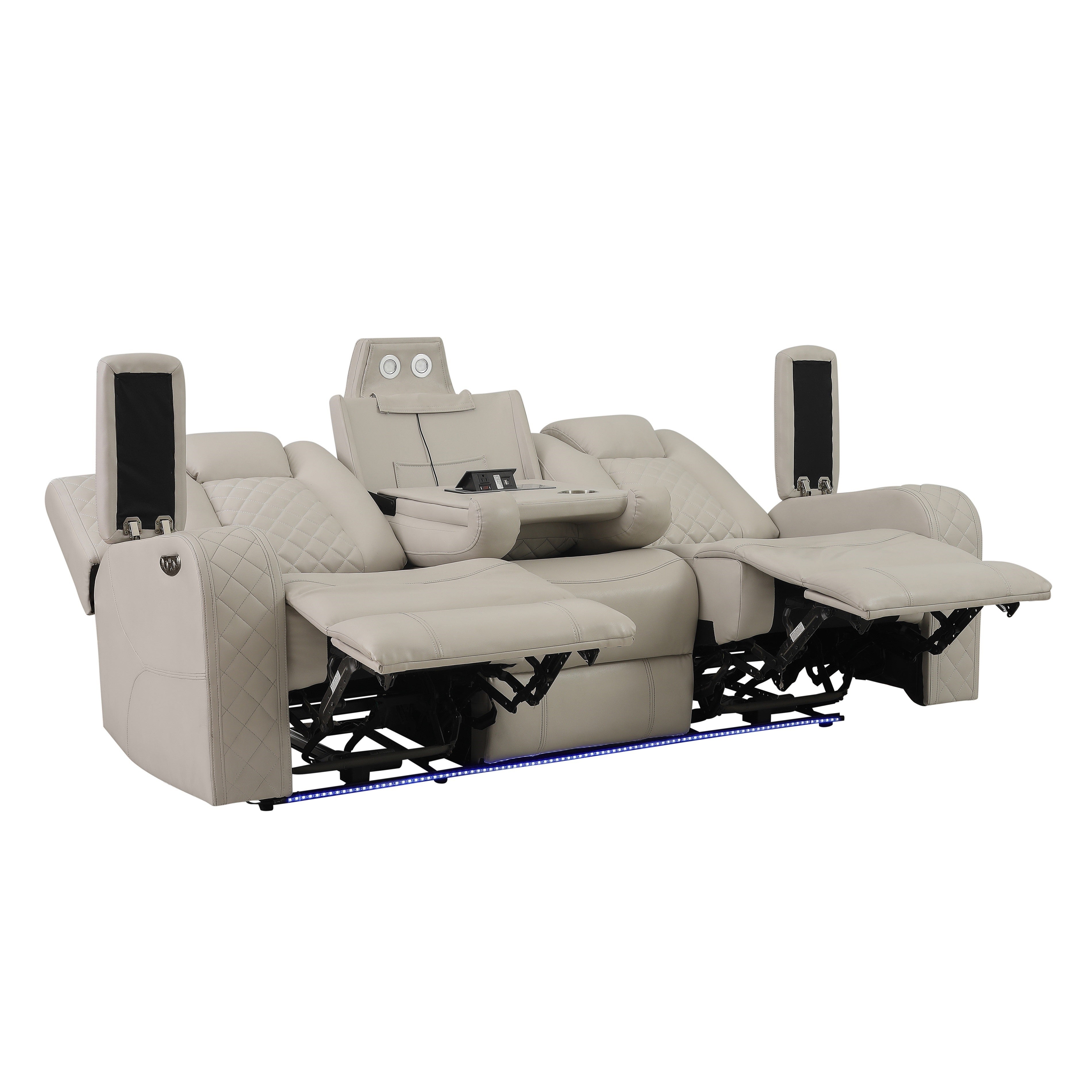 SH8895GRW-3 PW D. RECLN SOFA, PW HEADRESTS, LED LIGHT W/ DROPDOWN TBL - SH8895GRW-3 - Bien Home Furniture &amp; Electronics