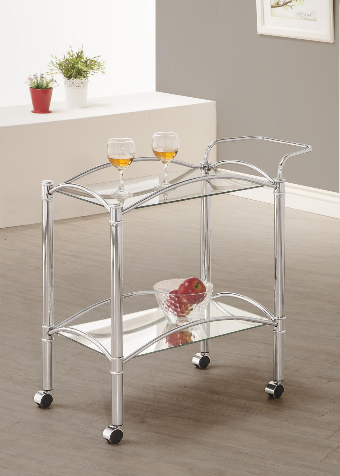 Shadix Chrome/Clear 2-Tier Serving Cart with Glass Top - 910077 - Bien Home Furniture &amp; Electronics