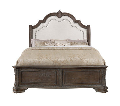 Sheffield Antique Gray Queen Upholstered Panel Bed - SET | B1120-Q-HB | B1120-Q-FB | B1120-KQ-RAIL - Bien Home Furniture &amp; Electronics