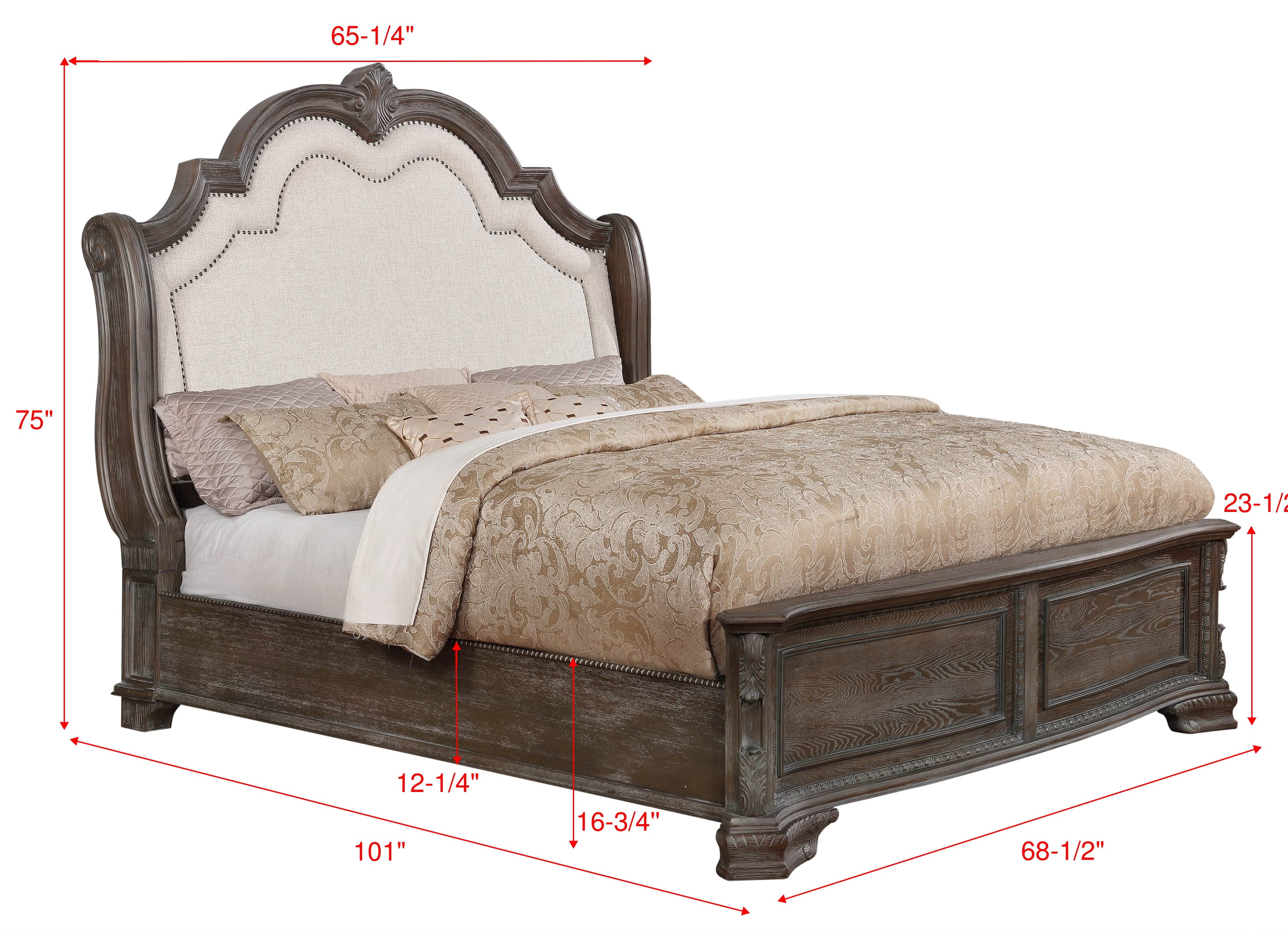 Sheffield Antique Gray Queen Upholstered Panel Bed - SET | B1120-Q-HB | B1120-Q-FB | B1120-KQ-RAIL - Bien Home Furniture &amp; Electronics