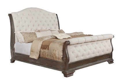 Sheffield Antique Gray Queen Upholstered Sleigh Bed - SET | B1120-88-Q-HB | B1120-88-Q-FB | B1120-88-KQ-RL - Bien Home Furniture &amp; Electronics