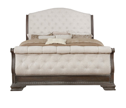 Sheffield Antique Gray Queen Upholstered Sleigh Bed - SET | B1120-88-Q-HB | B1120-88-Q-FB | B1120-88-KQ-RL - Bien Home Furniture &amp; Electronics