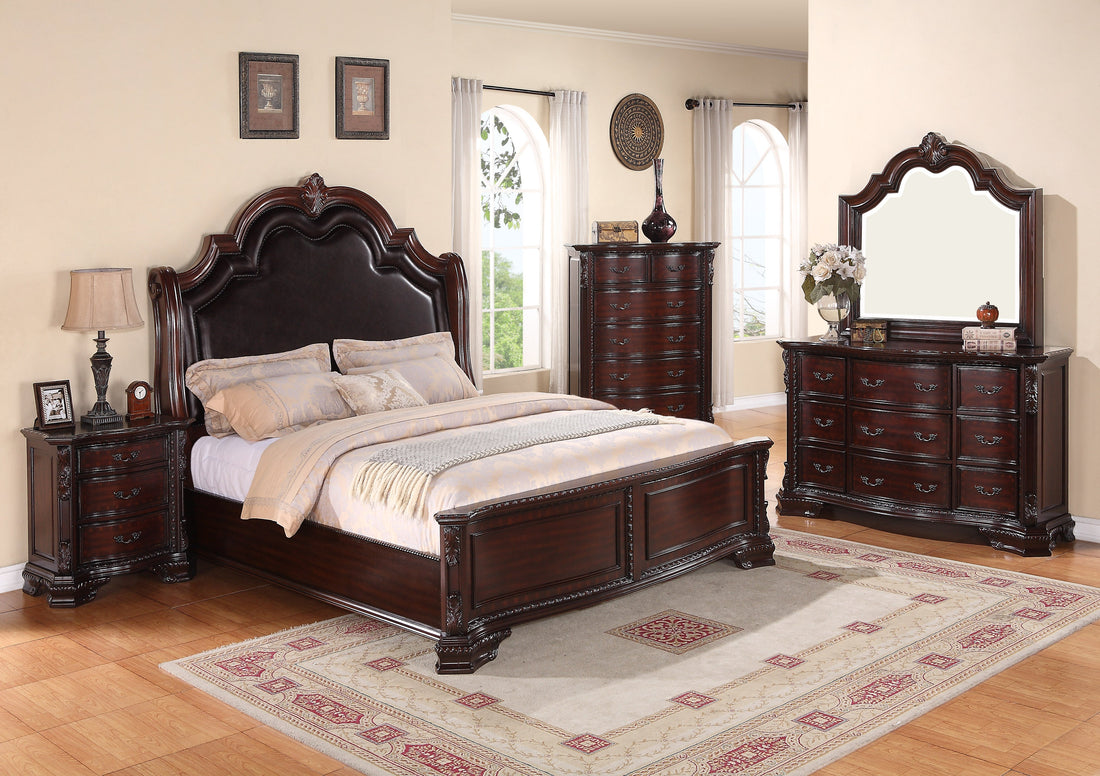 Sheffield Rich Brown Upholstered Panel Bedroom Set - SET | B1100-K-HB | B1100-K-FB | B1100-K-RAIL | B1100-1 | B1100-11 - Bien Home Furniture &amp; Electronics