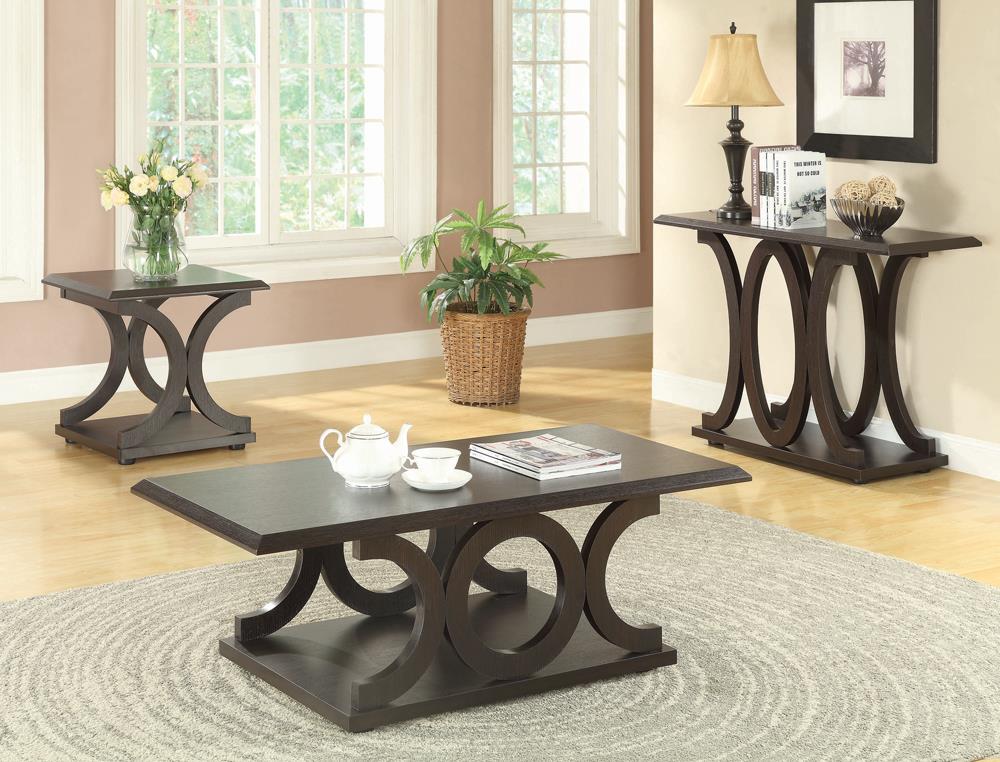 Shelly Cappuccino C-Shaped Base Coffee Table - 703148 - Bien Home Furniture &amp; Electronics