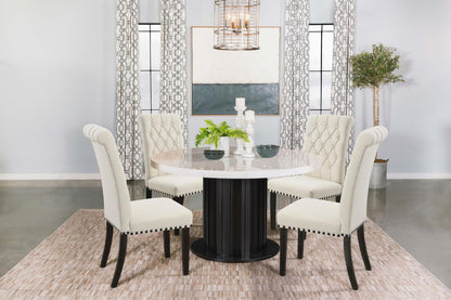 Sherry 5-Piece Round Dining Set with Beige Fabric Chairs - 115490-S5 - Bien Home Furniture &amp; Electronics