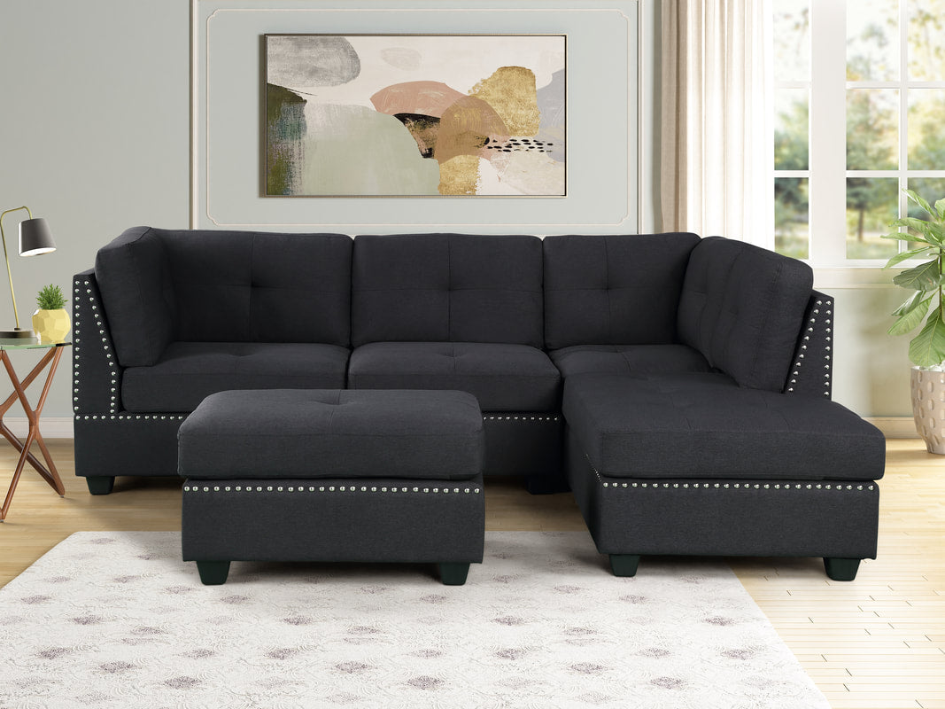 Sienna Black Linen Sectional with Ottoman - Sienna22 - Bien Home Furniture &amp; Electronics