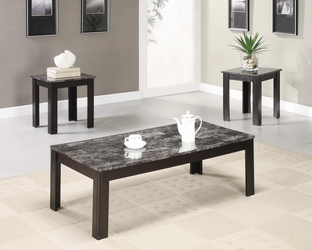 Silas 3-Piece Faux-marble Top Occasional Table Set Black - 700375 - Bien Home Furniture &amp; Electronics