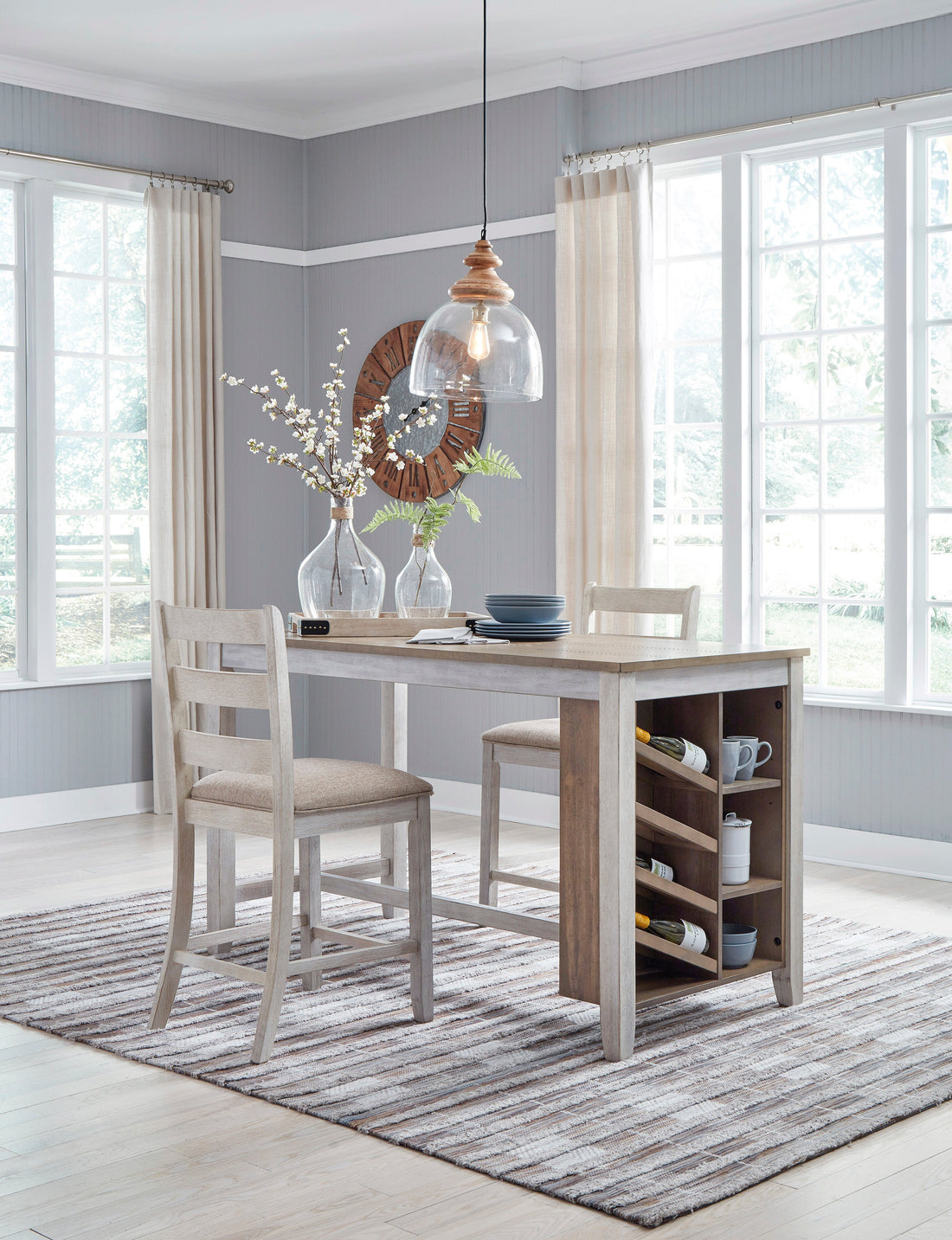 Skempton White/Light Brown 3-Piece Counter Height Set - SET | D394-32 | D394-124 - Bien Home Furniture & Electronics