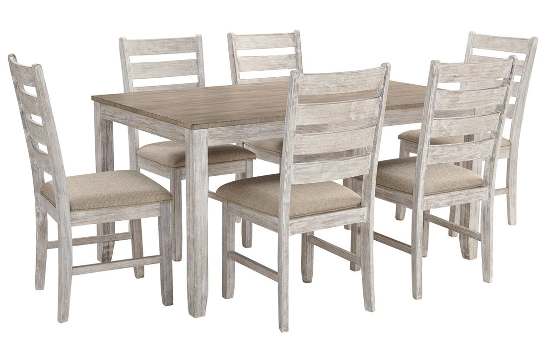 Skempton White/Light Brown Dining Table and Chairs, Set of 7 - D394-425 - Bien Home Furniture &amp; Electronics