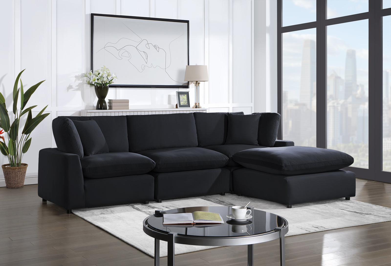 SKY Black Velvet Modular Sectional - SKY Black Velvet - Bien Home Furniture &amp; Electronics