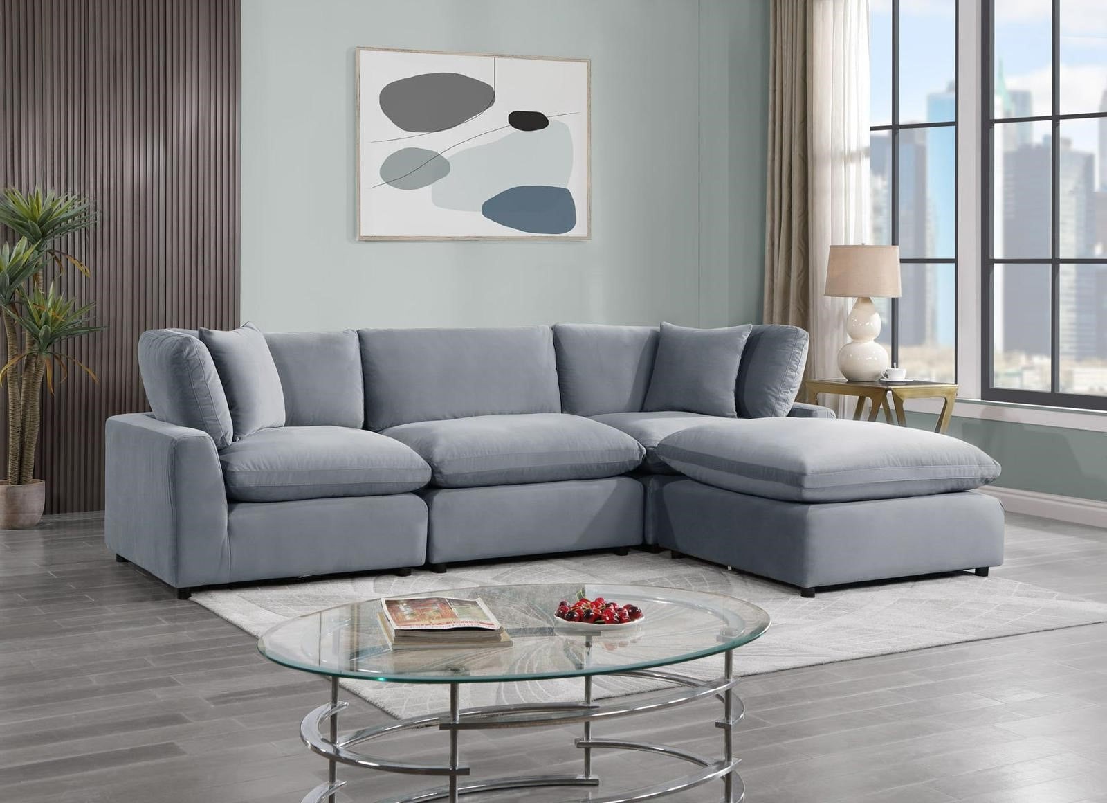 SKY Grey Velvet Modular Sectional (QTY 2 LEFT) - SKY GREY VELVET - Bien Home Furniture &amp; Electronics