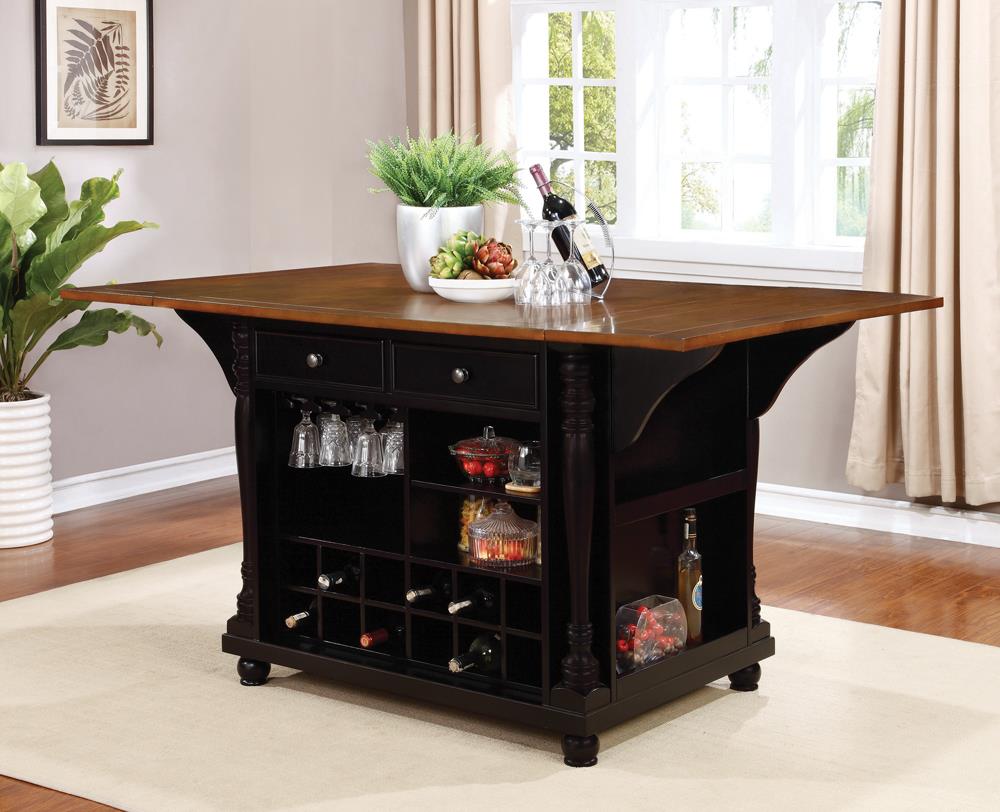 Slater Brown/Black 2-Drawer Kitchen Island with Drop Leaves - 102270 - Bien Home Furniture &amp; Electronics