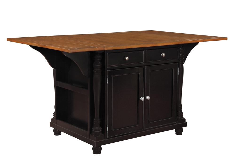 Slater Brown/Black 2-Drawer Kitchen Island with Drop Leaves - 102270 - Bien Home Furniture &amp; Electronics