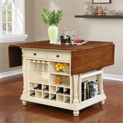 Slater Brown/Buttermilk 2-Drawer Kitchen Island with Drop Leaves - 102271 - Bien Home Furniture &amp; Electronics