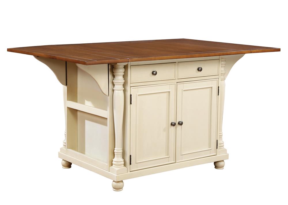 Slater Brown/Buttermilk 2-Drawer Kitchen Island with Drop Leaves - 102271 - Bien Home Furniture &amp; Electronics