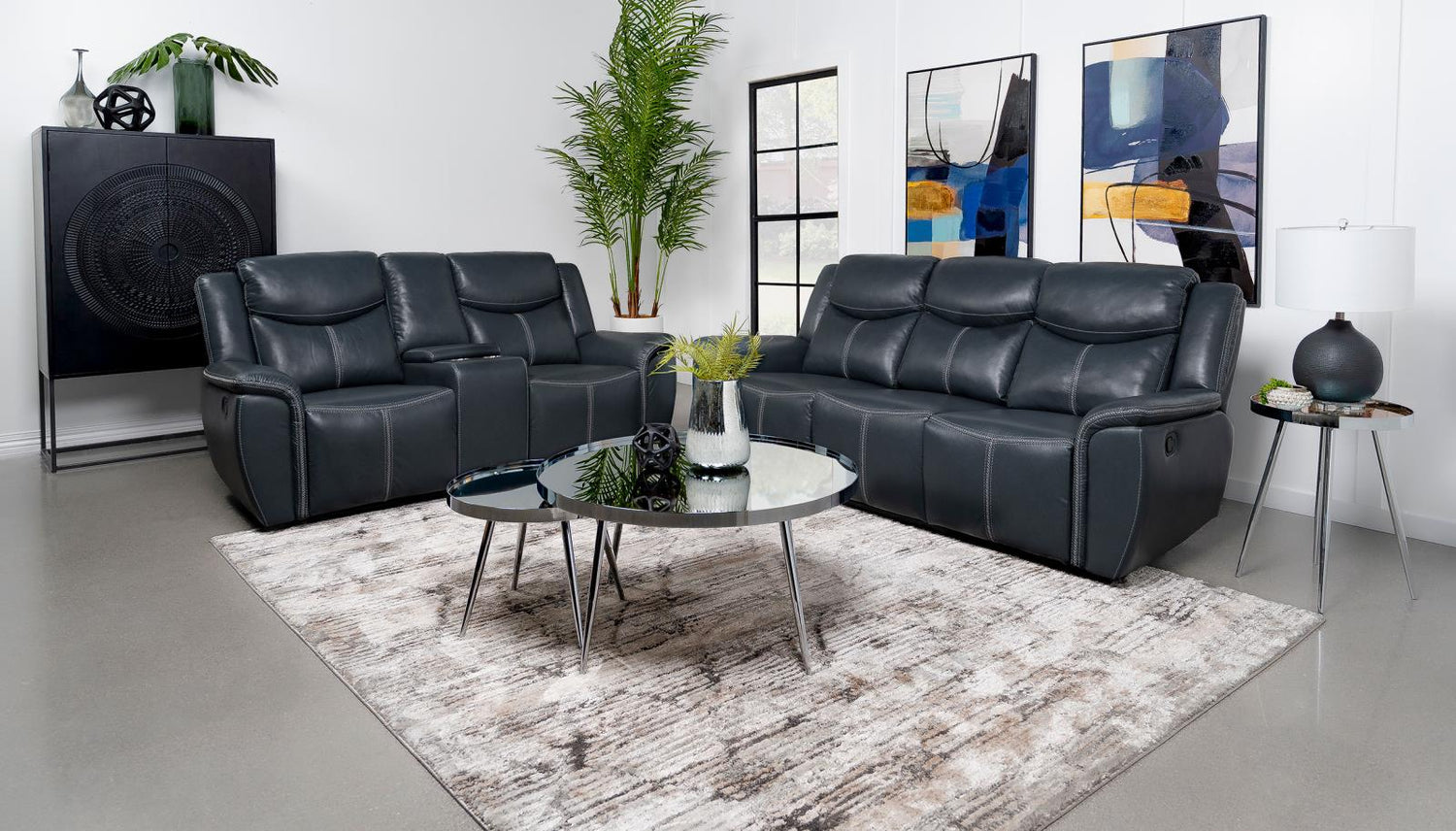 Sloane 2-piece Upholstered Motion Reclining Sofa Set Blue - 610271-S2 - Bien Home Furniture &amp; Electronics