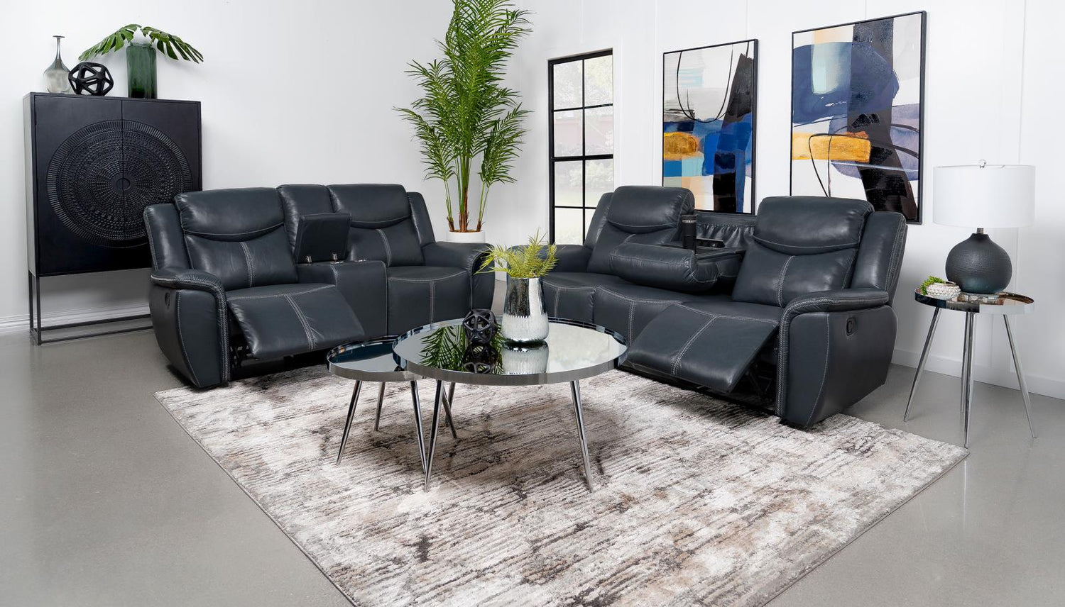 Sloane 2-piece Upholstered Motion Reclining Sofa Set Blue - 610271-S2 - Bien Home Furniture &amp; Electronics