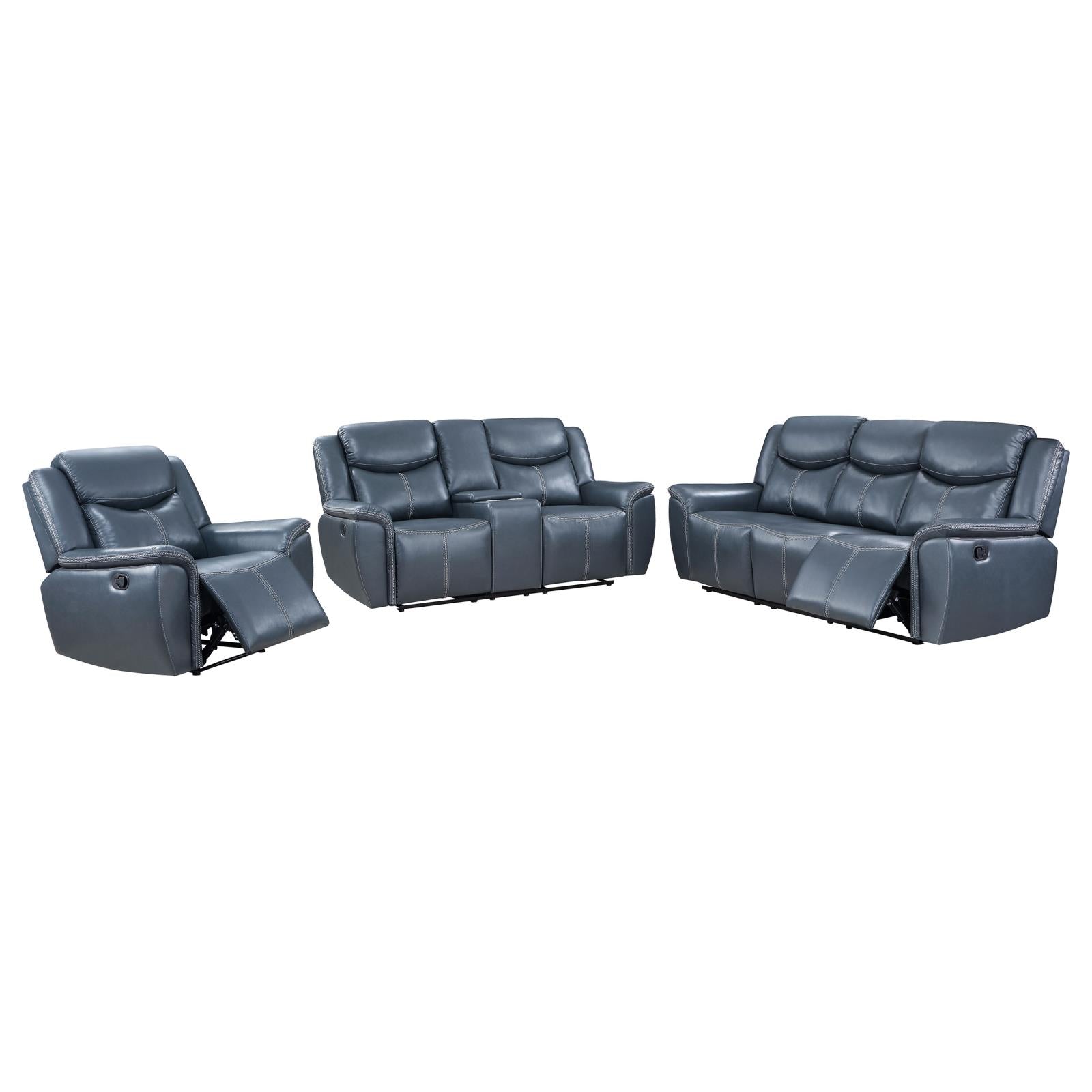 Sloane 3-piece Upholstered Motion Reclining Sofa Set Blue - 610271-S3 - Bien Home Furniture &amp; Electronics