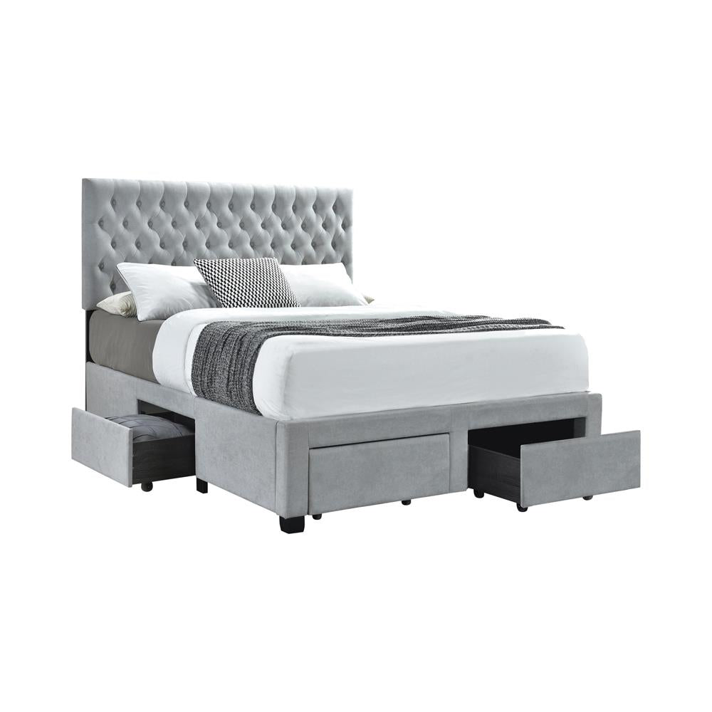 Soledad Eastern King 4-Drawer Button Tufted Storage Bed Beige - 305878KE - Bien Home Furniture &amp; Electronics