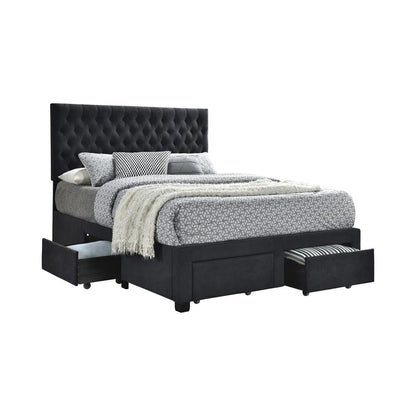 Soledad Eastern King 4-Drawer Button Tufted Storage Bed Charcoal - 305877KE - Bien Home Furniture &amp; Electronics