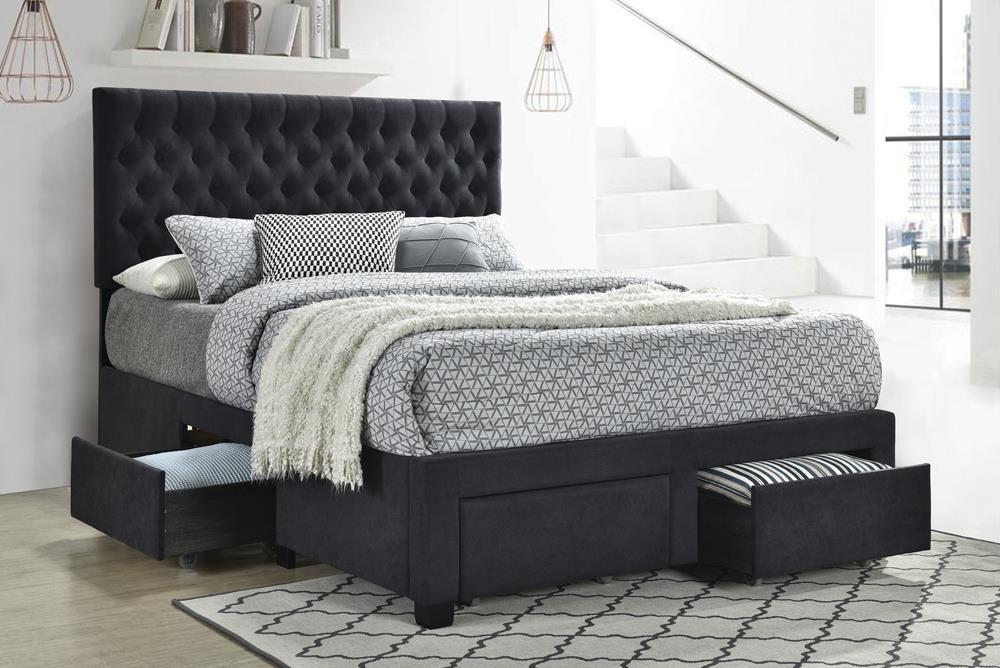 Soledad Eastern King 4-Drawer Button Tufted Storage Bed Charcoal - 305877KE - Bien Home Furniture &amp; Electronics