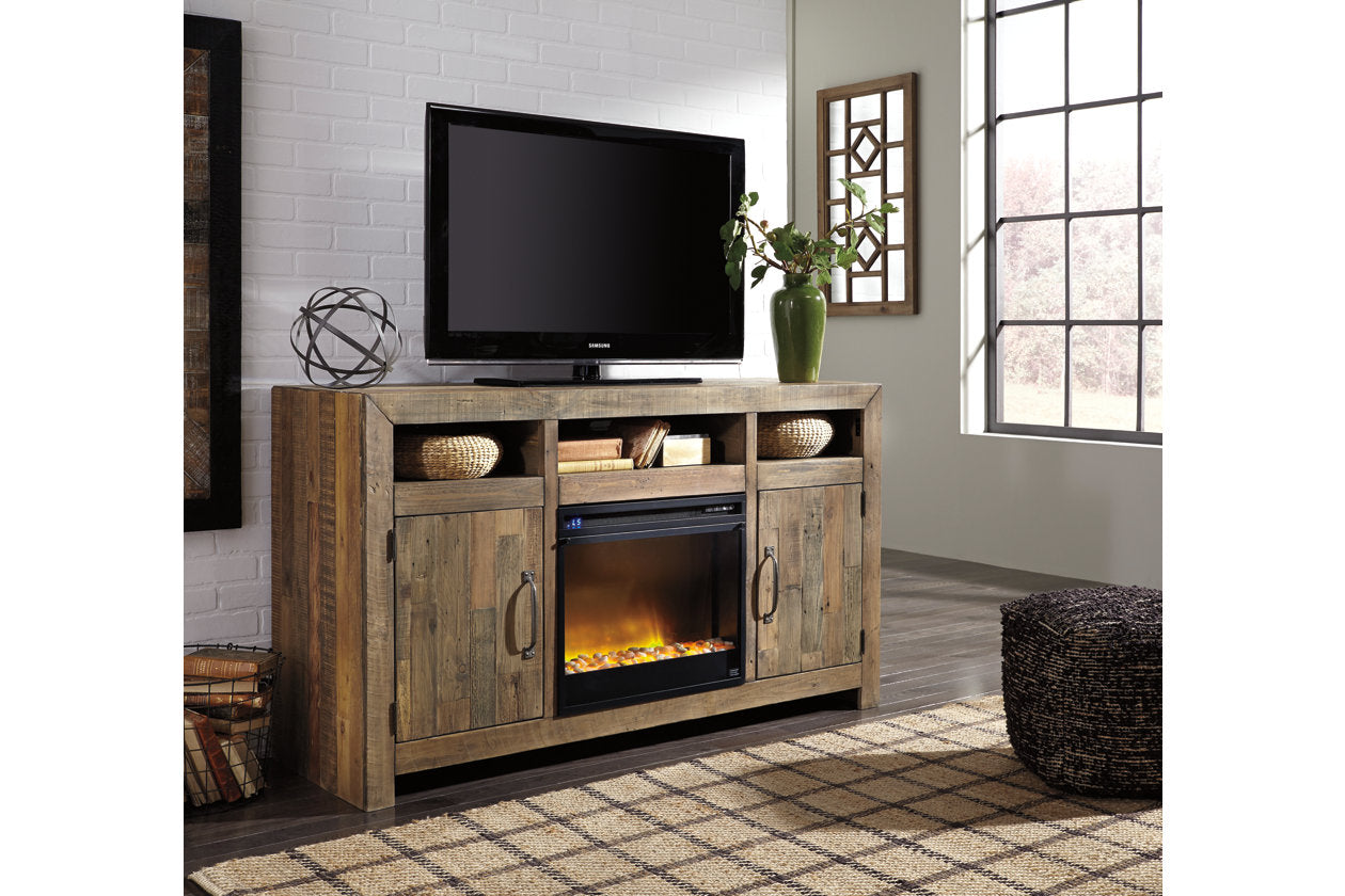 Sommerford Brown 62&quot; TV Stand with Electric Fireplace - SET | W100-02 | W775-48 - Bien Home Furniture &amp; Electronics