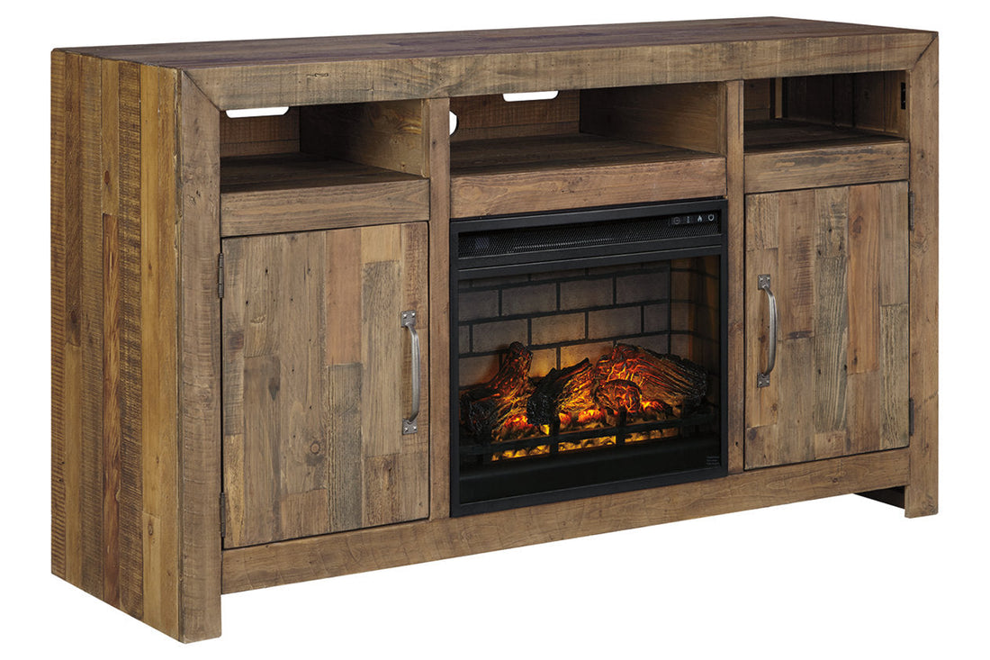 Sommerford Brown 62&quot; TV Stand with Electric Fireplace - SET | W100-101 | W775-48 - Bien Home Furniture &amp; Electronics