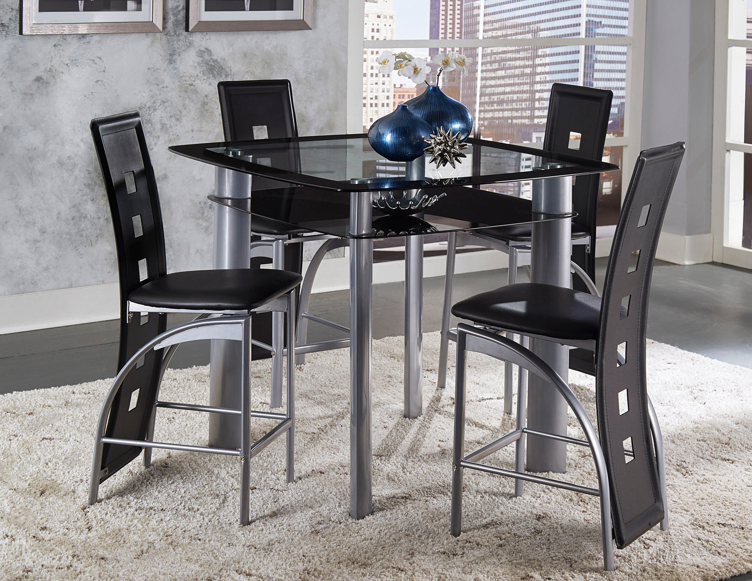 Sona Black/Silver Counter Height Table - SET | 5532-36 | 5532-36B - Bien Home Furniture &amp; Electronics