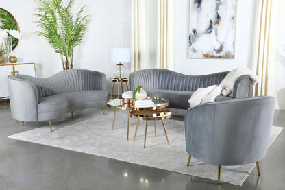 Sophia 3-Piece Upholstered Living Room Set with Camel Back Gray/Gold - 506864-S3 - Bien Home Furniture &amp; Electronics