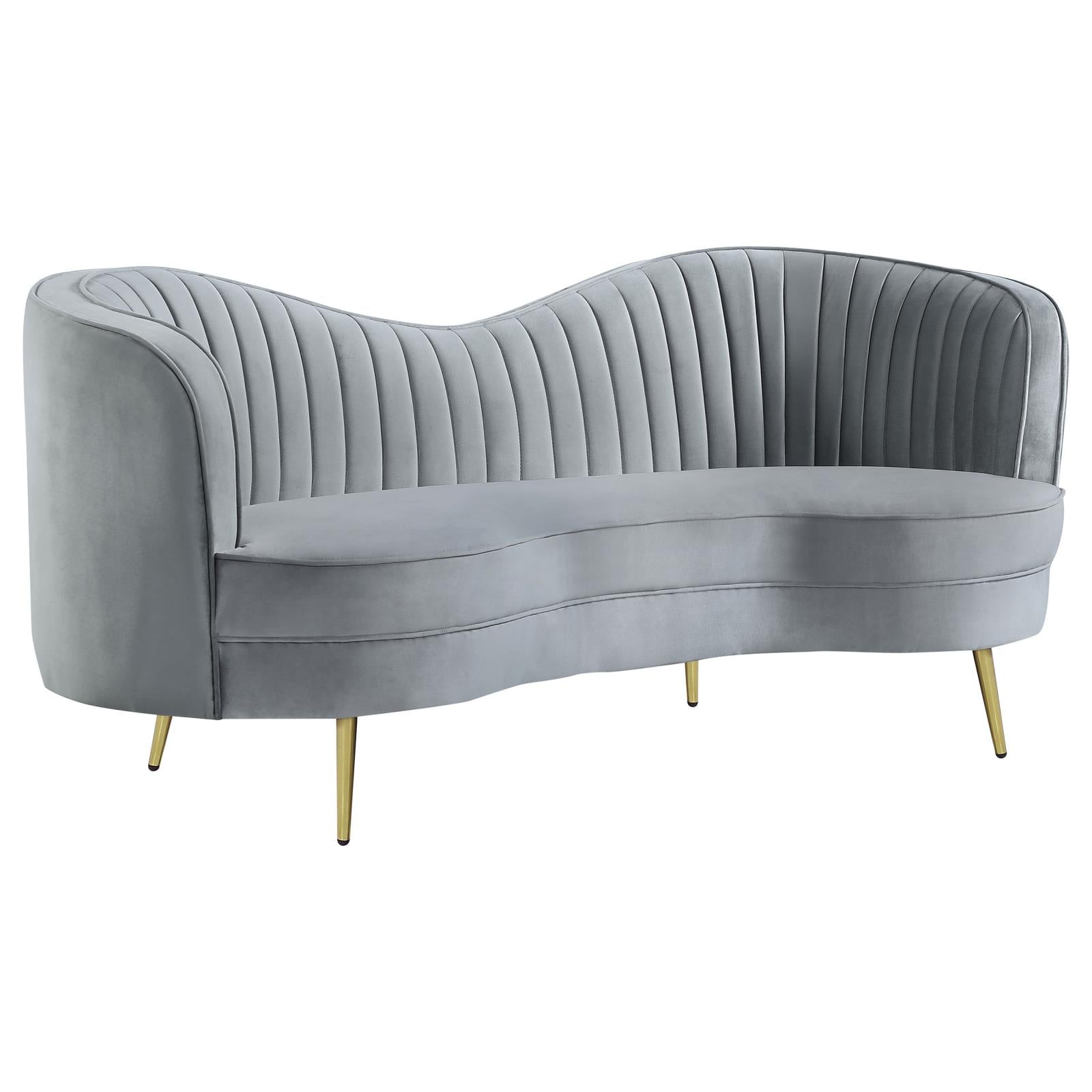 Sophia Upholstered Loveseat with Camel Back Gray/Gold - 506865 - Bien Home Furniture &amp; Electronics