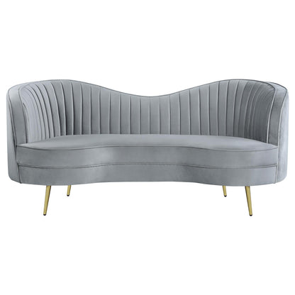 Sophia Upholstered Loveseat with Camel Back Gray/Gold - 506865 - Bien Home Furniture &amp; Electronics