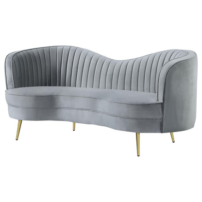 Sophia Upholstered Loveseat with Camel Back Gray/Gold - 506865 - Bien Home Furniture &amp; Electronics