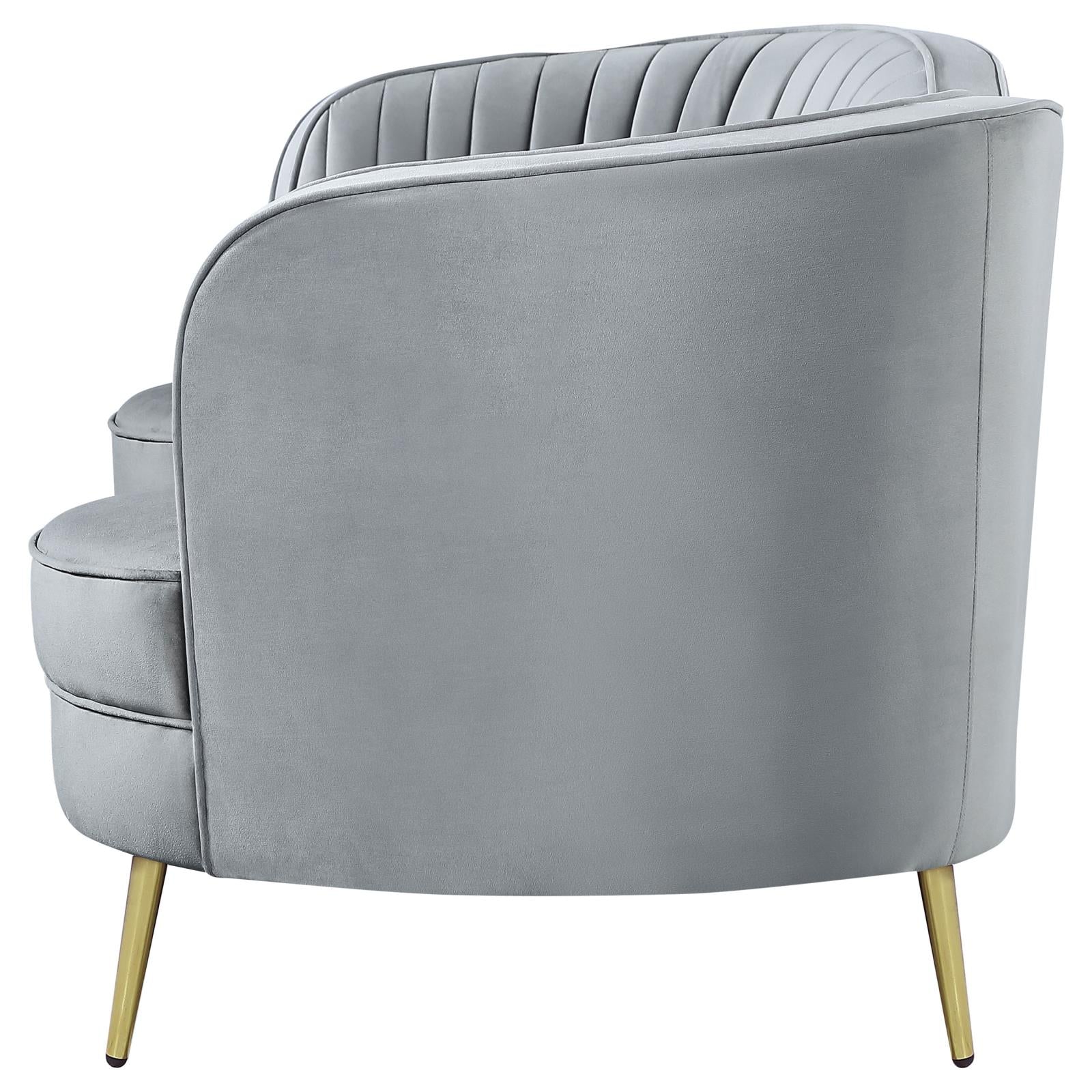 Sophia Upholstered Loveseat with Camel Back Gray/Gold - 506865 - Bien Home Furniture &amp; Electronics