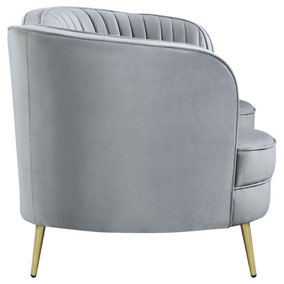 Sophia Upholstered Loveseat with Camel Back Gray/Gold - 506865 - Bien Home Furniture &amp; Electronics