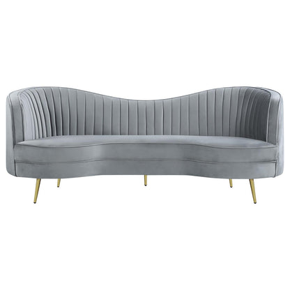 Sophia Upholstered Sofa with Camel Back Gray/Gold - 506864 - Bien Home Furniture &amp; Electronics