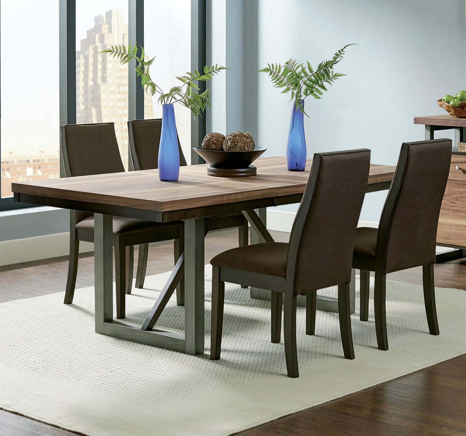 Spring Creek Industrial Natural Walnut Five-Piece Dining Set - 106581-S5 - Bien Home Furniture &amp; Electronics