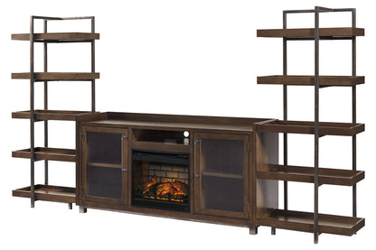 Starmore Brown/Gunmetal 3-Piece Wall Unit with Electric Fireplace - SET | W100-101 | W633-34(2) | W633-68 - Bien Home Furniture &amp; Electronics