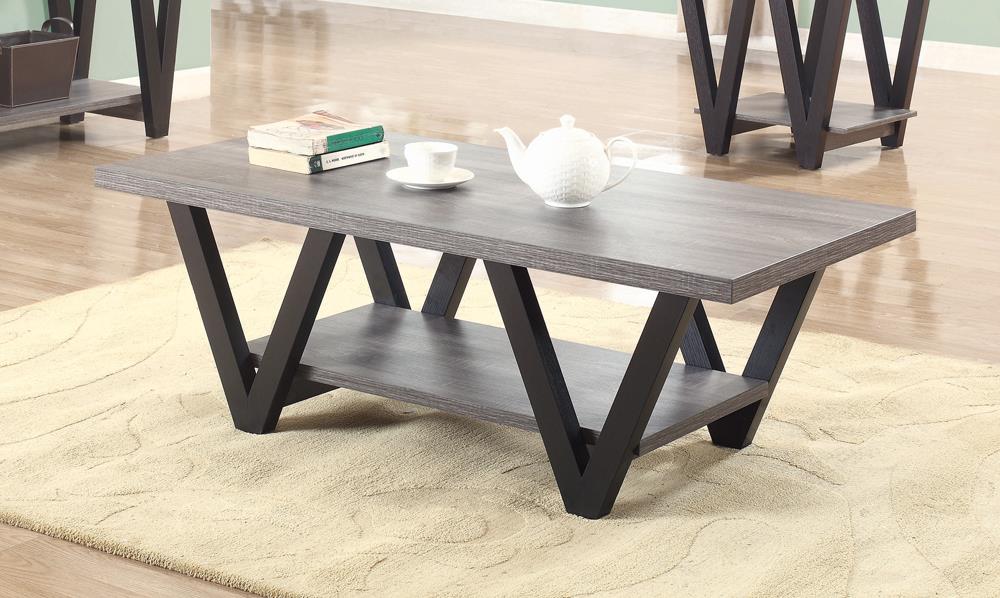 Stevens Black/Antique Gray V-Shaped Coffee Table - 705398 - Bien Home Furniture &amp; Electronics