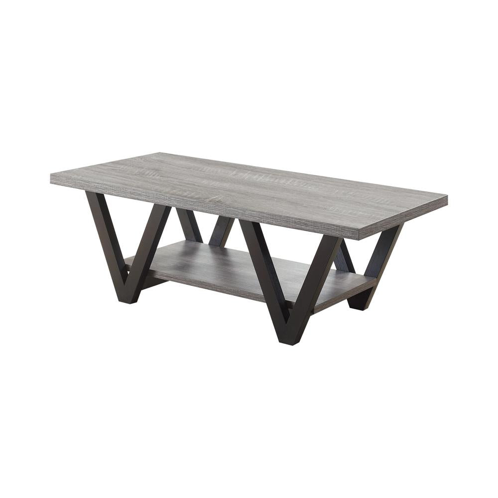 Stevens Black/Antique Gray V-Shaped Coffee Table - 705398 - Bien Home Furniture &amp; Electronics