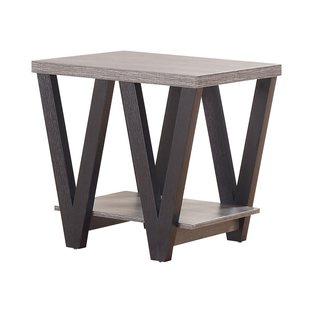 Stevens V-Shaped End Table Black/Antique Gray - 705397 - Bien Home Furniture &amp; Electronics