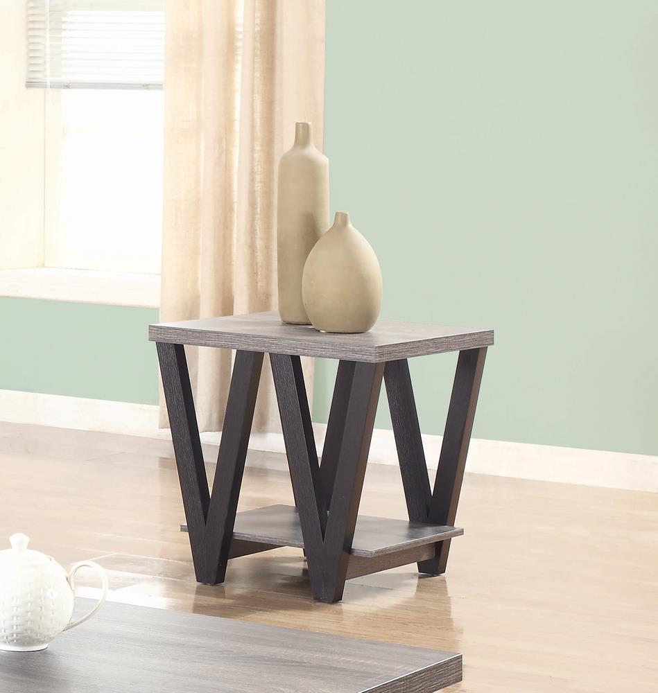 Stevens V-Shaped End Table Black/Antique Gray - 705397 - Bien Home Furniture &amp; Electronics