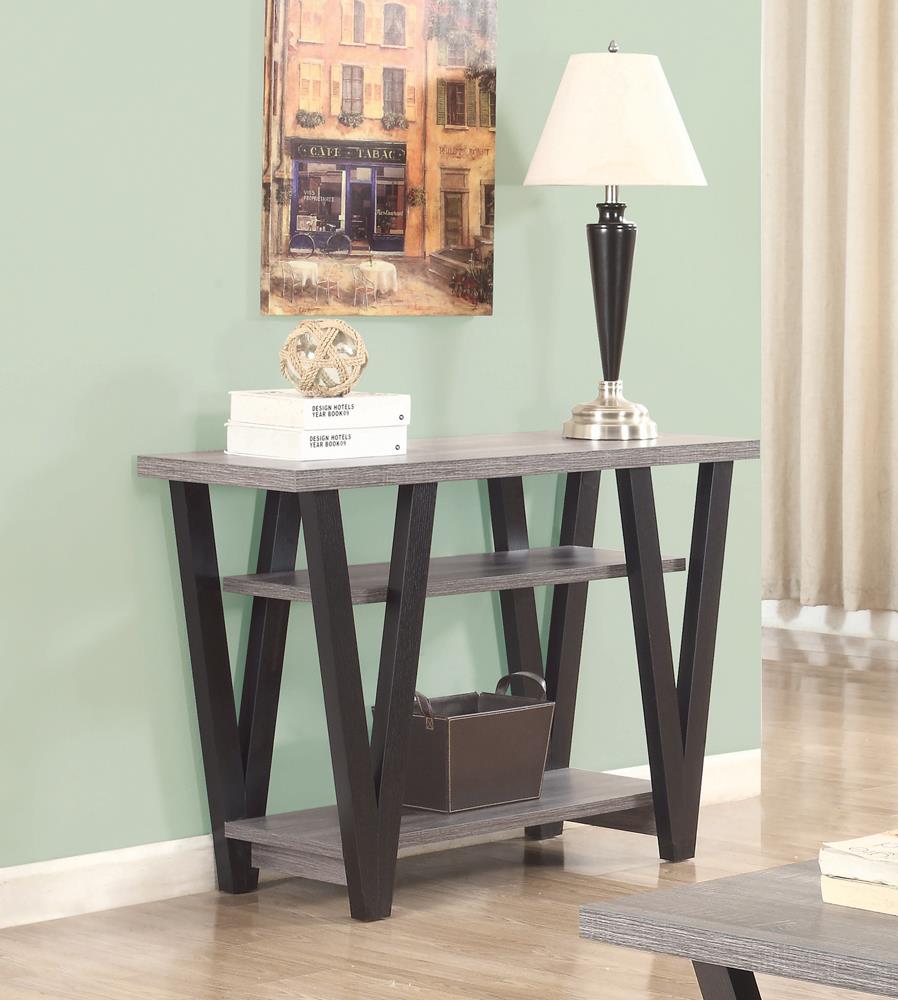 Stevens V-Shaped Sofa Table Black/Antique Gray - 705399 - Bien Home Furniture &amp; Electronics