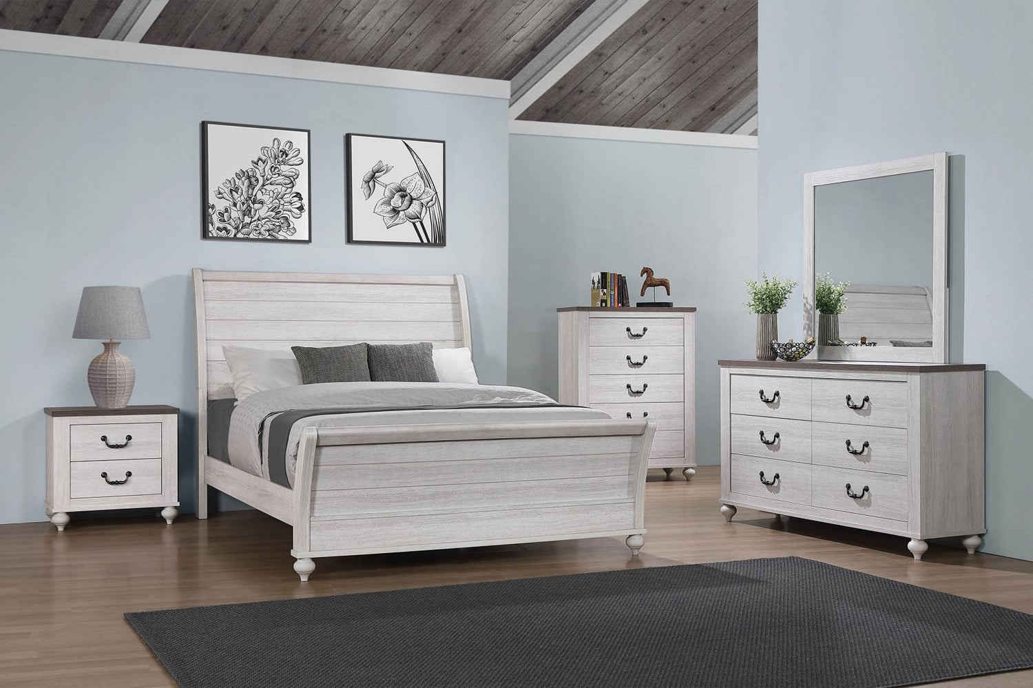 Stillwood Queen Sleigh Panel Bed Vintage Linen - 223281Q - Bien Home Furniture &amp; Electronics