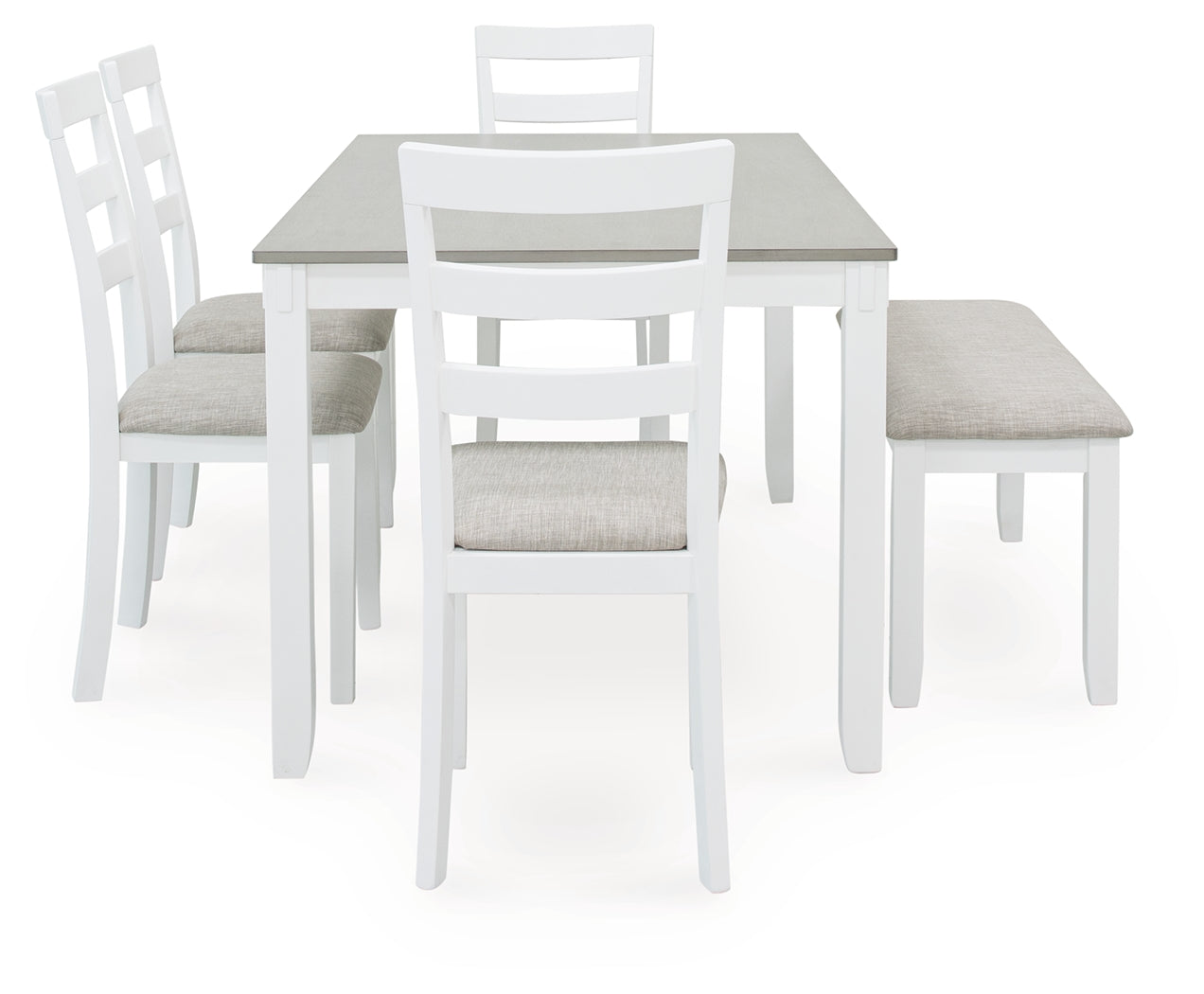 STONEHOLLOW White/Gray Dining Table and Chairs with Bench (Set of 6) - D382-325 - Bien Home Furniture &amp; Electronics