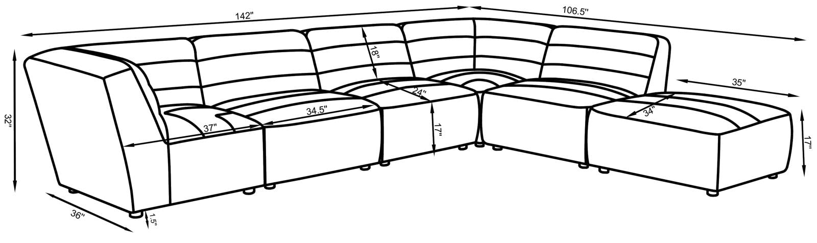 Sunny 6-Piece Upholstered Sectional Natural - 551621-SET - Bien Home Furniture &amp; Electronics