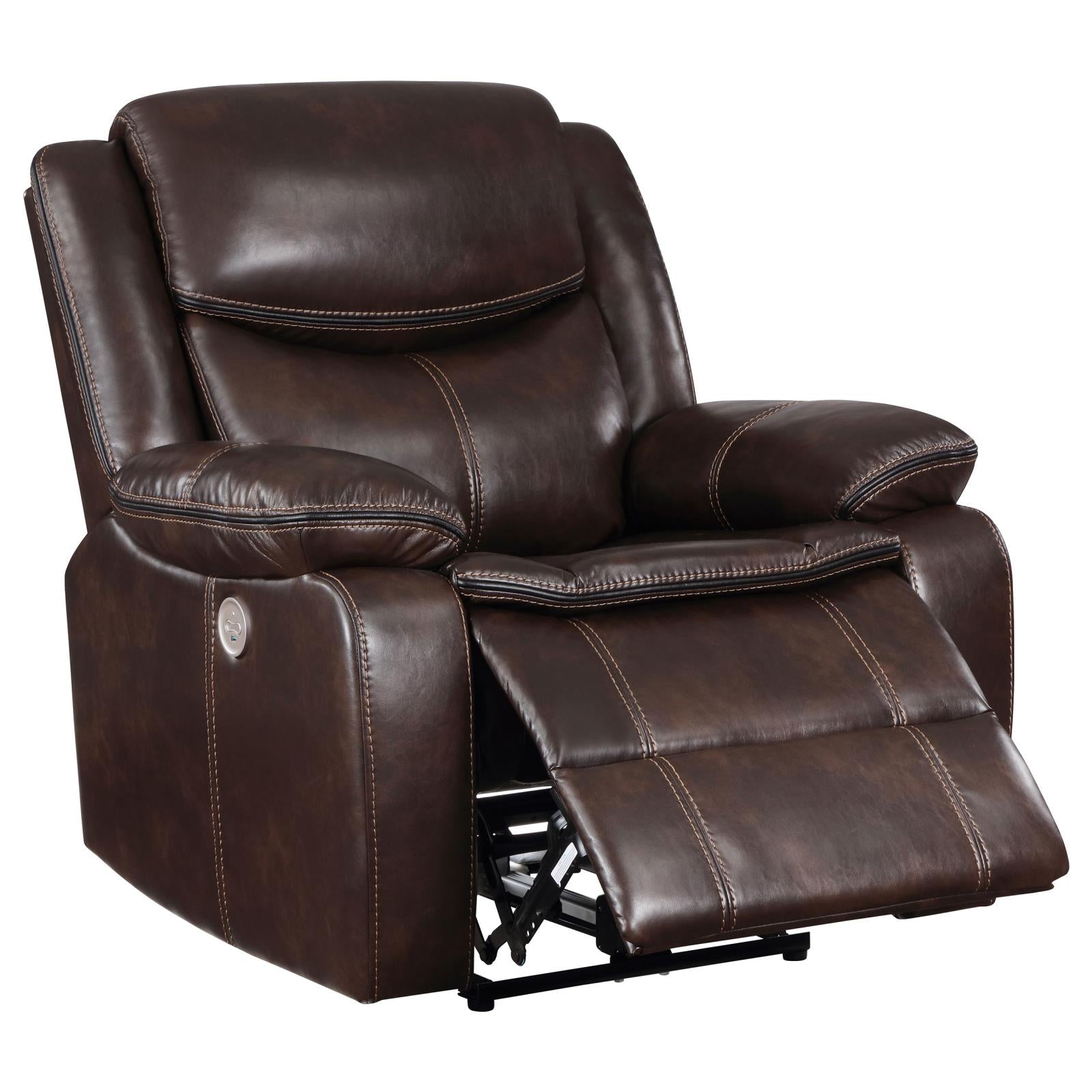 Sycamore Upholstered Power Recliner Chair Dark Brown - 610193P - Bien Home Furniture &amp; Electronics