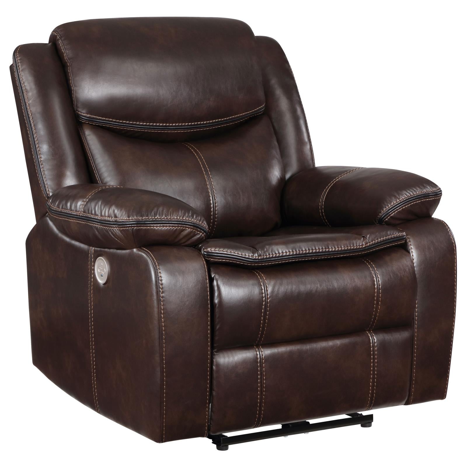 Sycamore Upholstered Power Recliner Chair Dark Brown - 610193P - Bien Home Furniture &amp; Electronics