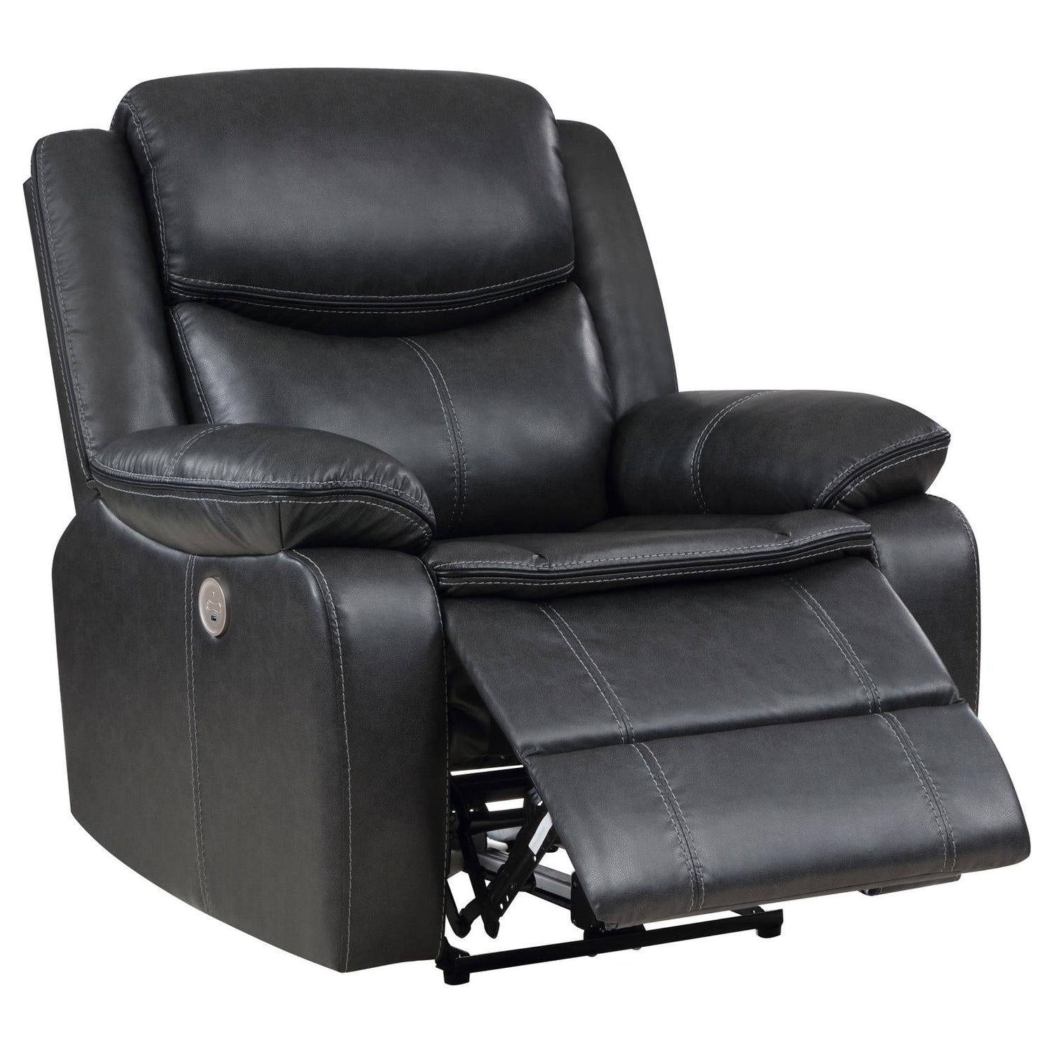 Sycamore Upholstered Power Recliner Chair Dark Grey - 610233P - Bien Home Furniture &amp; Electronics